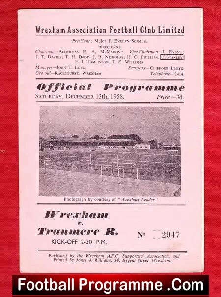 Wrexham v Tranmere Rovers 1958