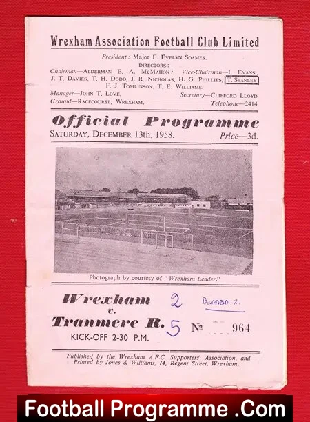 Wrexham v Tranmere Rovers 1958