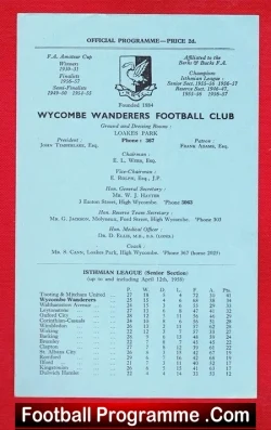 Wycombe Wanderers v Army 1958 - Friendly Football Match - football programme