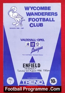 Wycombe Wanderers v Enfield 1986 - Friendly Match - football programme