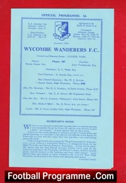 Wycombe Wanderers v RAF 1958 - Friendly Football Match - football programme