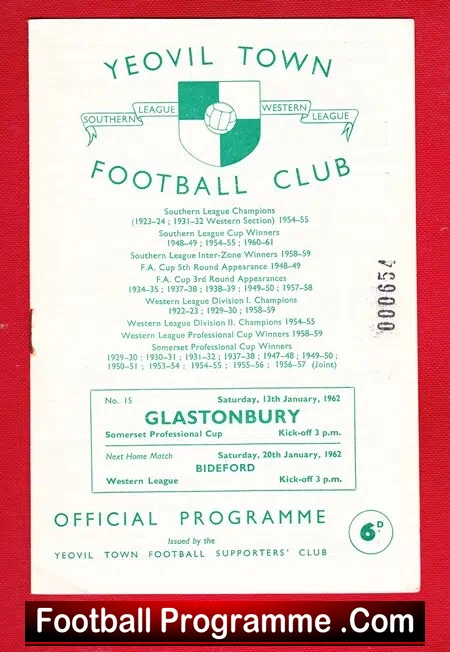 Yeovil Town v Glastonbury 1962 – Somerset Cup