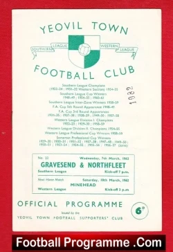 Yeovil Town v Gravesend Northfleet 1962 - football programme