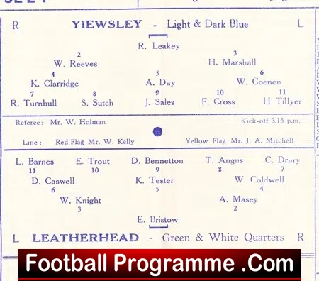 Yiewsley v Leatherhead 1953 - 1950s Programme