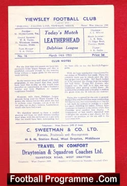 Yiewsley v Leatherhead 1953 – 1950s Programme