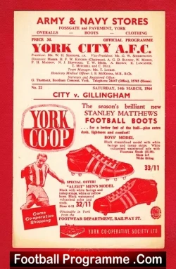 York City v Gillingham 1964 - football programme