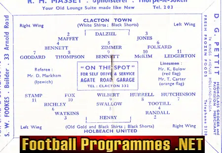 Clacton Town v Holbeach United 1956 - Easter Counties League