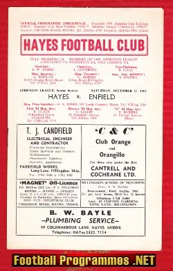 Hayes v Enfield 1962 - Official Football Programme
