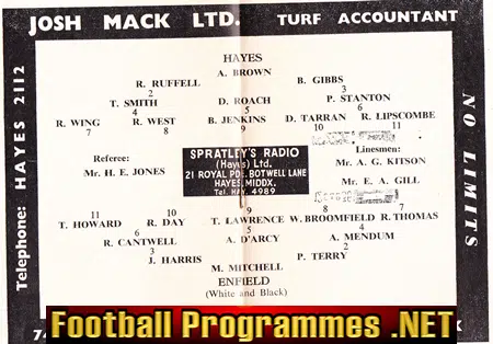 Hayes v Enfield 1964 - Football Programme