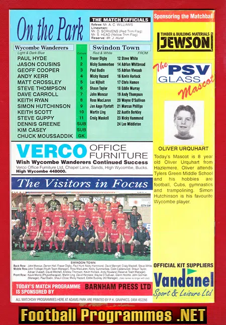 Wycombe Wanderers v Swindon Town 1993 - Friendly Match