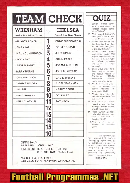 Wrexham v Chelsea 1984 - Pre Season Friendly