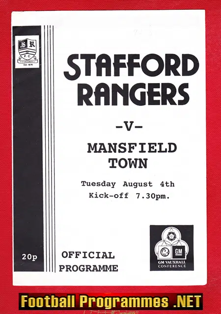 Stafford Rangers v Mansfield Town 1992 – Pre Season Friendly