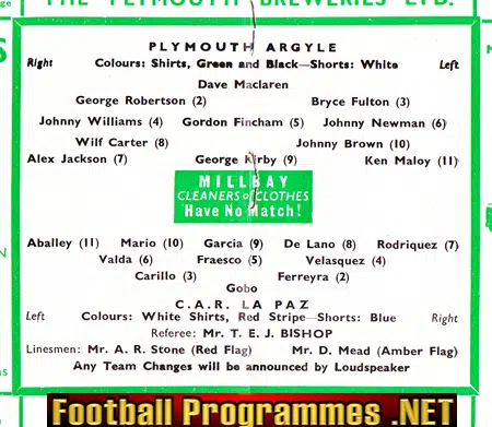 Plymouth Argyle v Car La Paz Bolivia 1961