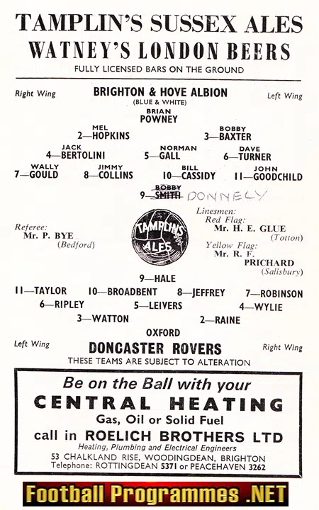 Brighton Hove Albion v Doncaster Rovers 1964