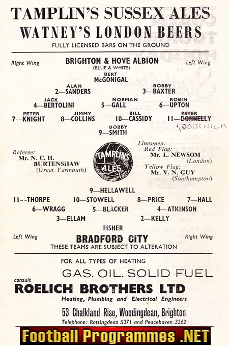 Brighton Hove Albion v Bradford City 1964