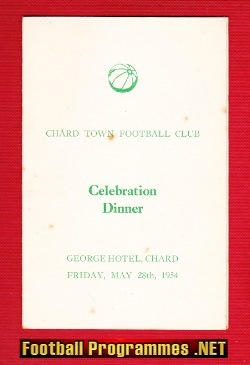 Chard Town Football Club Celebration Dinner Menu 1954