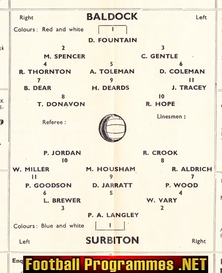 Baldock Town v Surbiton Town 1958 - Parthenon League