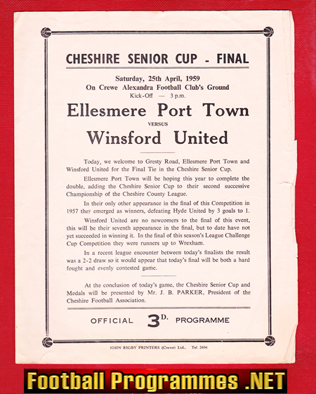 Ellesmere Port Town v Winsford United 1959 – Cheshire Cup Final