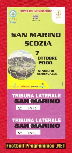 San Marino v Scotland 2000 - Football Ticket - Italy