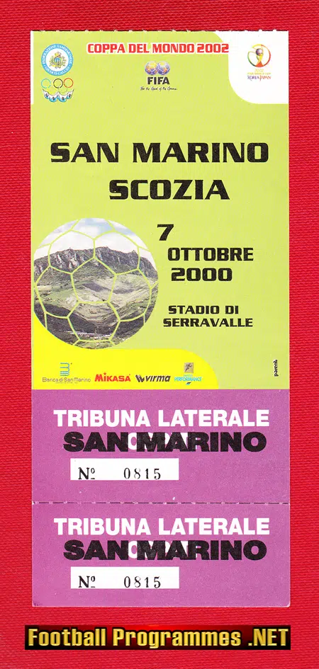 San Marino v Scotland 2000 - Football Ticket - Italy