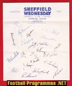 Sheffield Wednesday Football Club Multi Signed Autograph 1947 48