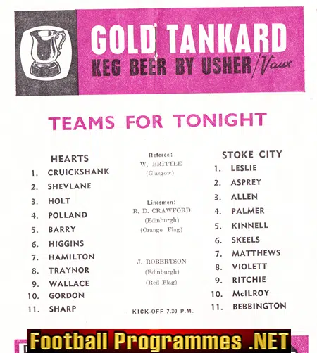 Heart Of Midlothian v Stoke City 1964 - Friendly Game