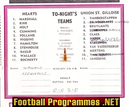 Heart Of Midlothian v Union St Gilloise 1961 - Fairs Cup Belgium