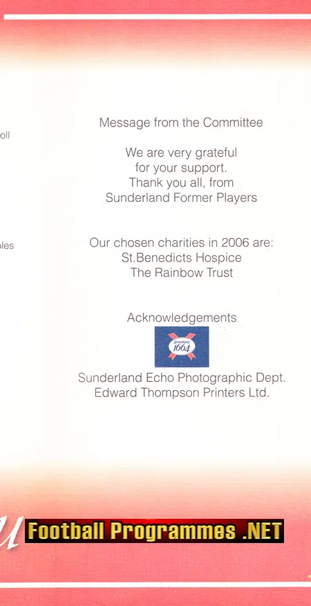 Sunderland Former Players Annual Dinner 2006 - Multi Signed