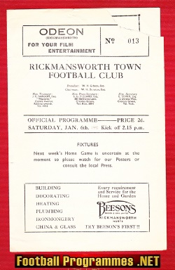 Rickmansworth Town v Berkhamsted Town 1951 – Apsley Charity Cup
