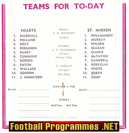 Heart Of Midlothian v St Mirren 1962