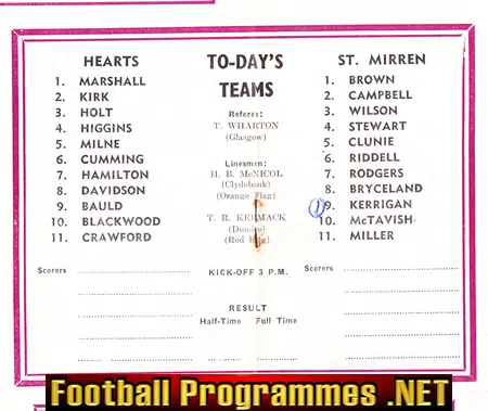 Heart Of Midlothian v St Mirren 1961