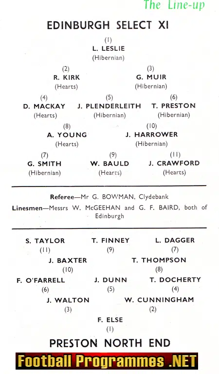 Edinburgh Select v Preston North End 1957 - Friendly Match Hibs