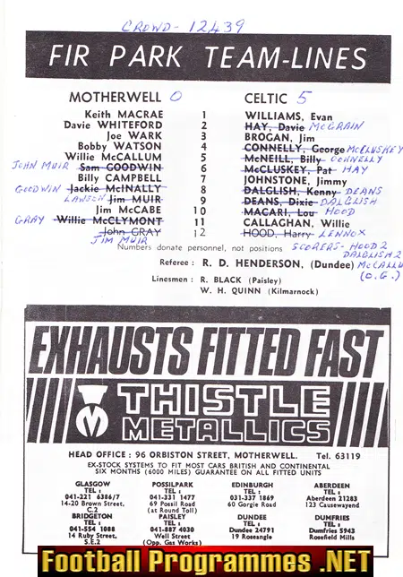 Motherwell v Glasgow Celtic 1972