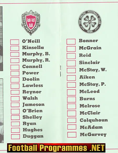 Bohemian v Glasgow Celtic 1984 - Ireland