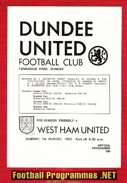 Dundee United v West Ham United 1982 - Pre Season Friendly Match