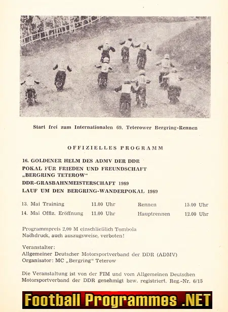 Germany Speedway Programme 1989 - Bergringrennen