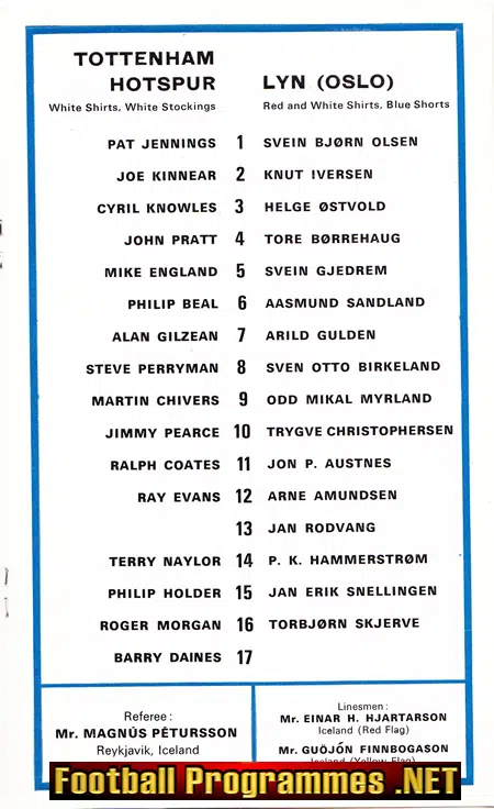 Tottenham Hotspur v Lyn 1972 - UEFA Cup Oslo - Norway