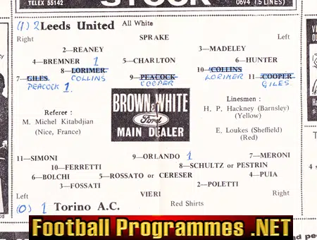 Leeds United v AC Torino 1965 - Friendly Match