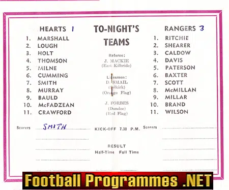 Heart Of Midlothian v Glasgow Rangers 1960