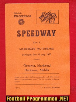 Sweden Mariestads Motorbana Speedway Programme 1975