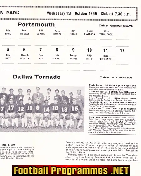 Portsmouth v Dallas Tornado 1969 - Friendly American Soccer USA
