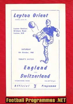 England v Switzerland 1960 - Youth International Leyton Orient