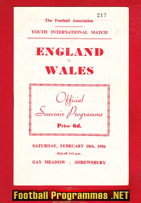 England v Wales 1956 – Youth International at Shrewsbury