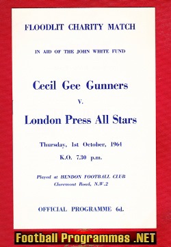 Cecil Gee Gunners v London Press All Stars 1964 – at Hendon