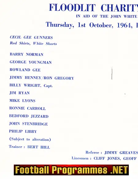 Cecil Gee Gunners v London Press All Stars 1964 - at Hendon
