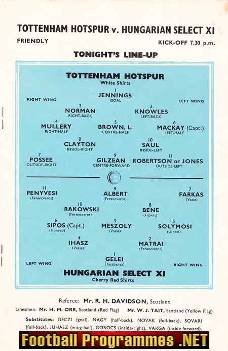 Tottenham Hotspur v Hungary X1 1965 - Friendly Match
