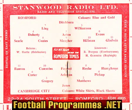 Romford v Cambridge City 1962 - Eastern Counties League