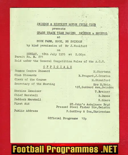 Swindon Speedway v Bristol 1976 – Grass Track at Hook Farm