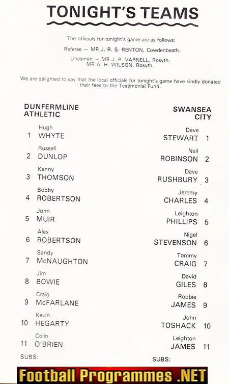 Dunfermline Athletic v Swansea City 1980 - Ian Hall Testimonial