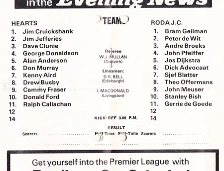 Heart Of Midlothian v Roda JC 1975 - Friendly Match Dutch Team